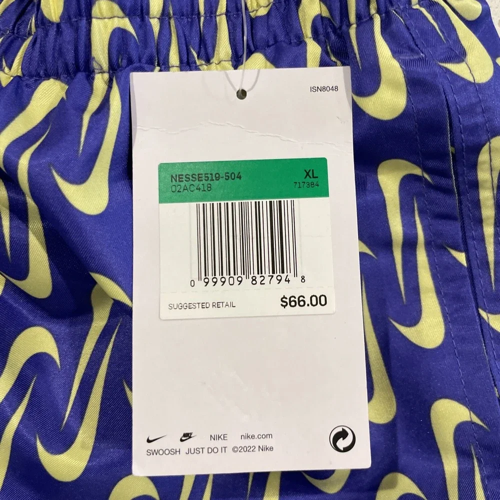 Nike Swim Shorts Mens XL Blue White Logo Swoosh Allover Print Volley 7